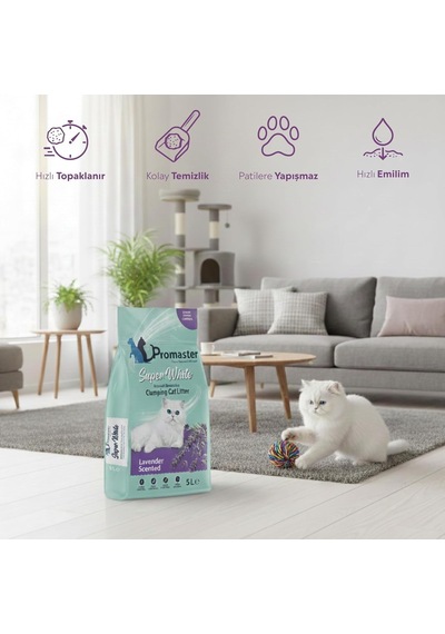 Süper Beyaz Doğal Bentonit Topaklanan Kedi Kumu Lavanta Kokulu 5 Lt