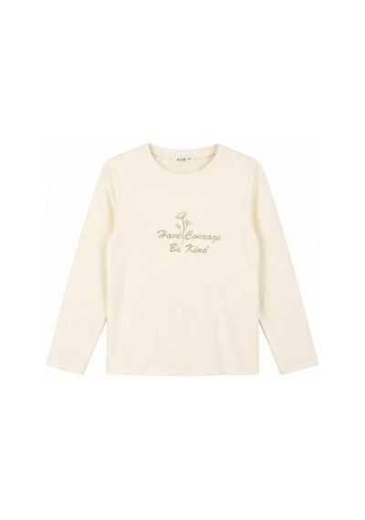 Zekids Kız Çocuk Ekru Kelebek Ve Yazı Baskılı Uzun Kollu T-shirt-17449 Krem