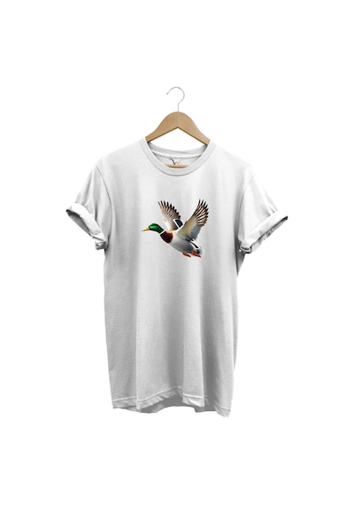 Avcılık Hunting Ördek Avı Yeşilbaş Baskılı %100 Pamuk Unisex Regular Fit T-shirt Beyaz