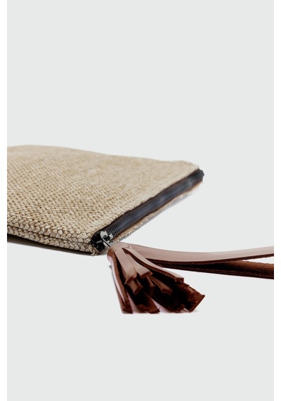 Shule Bags Juno Püskül Detaylı Hasır Clutch Çanta Taba Taba