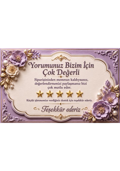 3d Tasarım İşletme Yorum Kartı Sipariş Teşekkür Kartı Lila