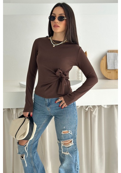 Noa & Noa Kadın Belden Bağlamalı Uzun Kollu Bluz Minimal & Şehirli Stil Kahverengi