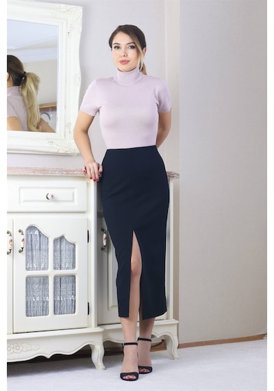 Ritnice Kadın Yırtmaçlı Uzun Kumaş Siyah Etek
