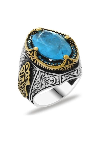 Erkek Yüzük - Aqua Paraiba Taşlı 925 Ayar Erkek Gümüş Yüzük