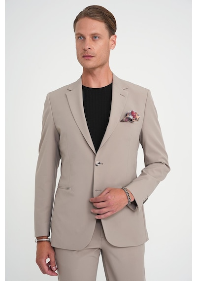 Efor Slim Fit Mono Yaka Fleto Cepli Çift Yırtmaçlı Casual Vizon Ceket C 710 Vizon