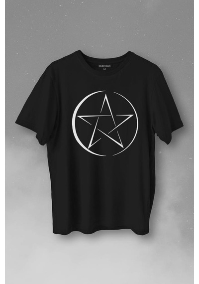 Pentagram Stencil Symbol Satanizm Baphomet Mührü Logosu Baskılı Tişört Unisex T-shirt 001