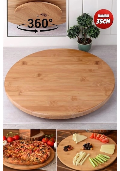 Bambu 35 Cm Yuvarlak Pasta Pizza Kahvaltı Sunum Tabağı Kahverengi