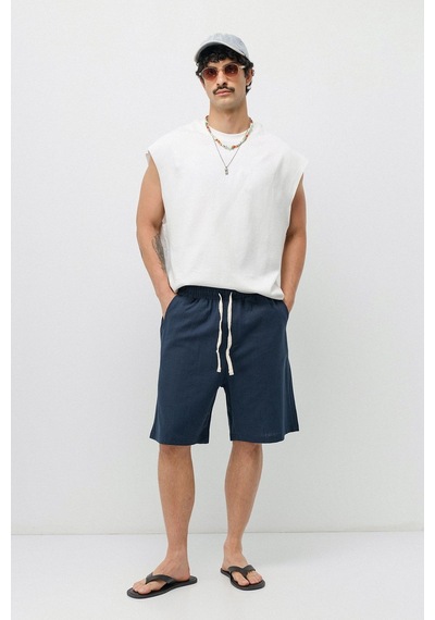 Vamos Basic Oversize Keten Şort Lacivert