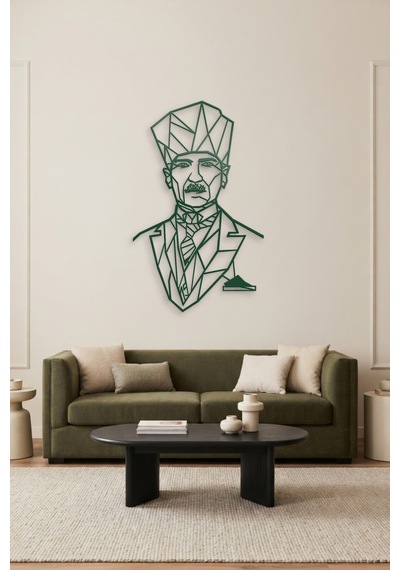 Atatürk Çizgi Metal Duvar Tablosu - Duvar Sanatı - Duvar Dekoru - Yeşil
