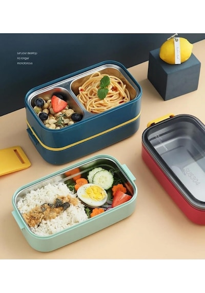 Vagonlife Beslenme Kutusu İki Katlı - Paslanmaz Çelik - 1400ml Kaşık Ve Çatal Lunch Box Lacivert Genel
