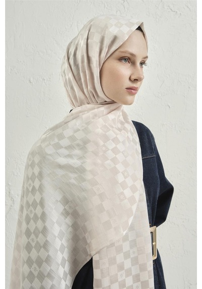 Armine Elegance İpek Pamuk Dama Şal 17 Krem