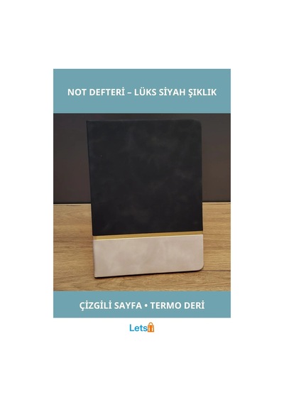 Altın Şeritli Şık Siyah Deri Not Defteri 21x15 Cm 192 Sayfa Çok Renkli
