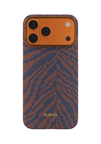 İphone 17 Pro Kılıf M-safe Uyumlu Aramid Fiber Pitaka Breath Of Veins Serisi Kapak Turuncu-lacivert Turuncu - Lacivert