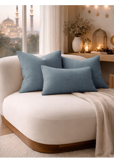 Br Perle Koyu İndigo Keten Dokulu Dekoratif Kırlent Kılıfı Modern Salon Koltuk Yastığı