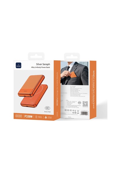 Wiwu Wi-p089 Led Işık Göstergeli Pd 20w Kablosuz Powerbank 10.000mah 15w Turuncu