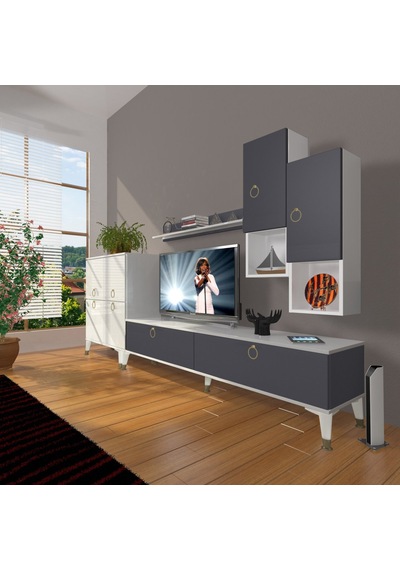 Decoraktiv Eko 6da Mdf Std Gold Tv Ünitesi Tv Sehpası Beyaz - Antrasit