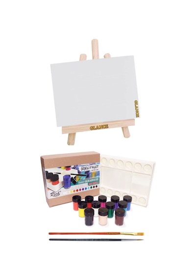 Rich Şişeli Palet 25 Ml X 12'li Akrilik + Masaüstü Şövale + 25x35 Tuval Set
