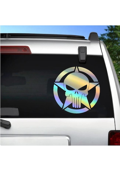 Punisher İnfazcı Kurukafa Yıldız Sticker - Araba Oto Motosiklet Cam Sticker - 00063 20x20 Cm
