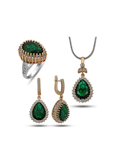 Gümüş Zümrüt Taşlı Hürrem Kadın Set Sl12506 Gümüş