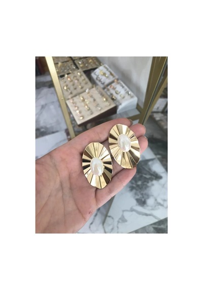 İnci Detaylı Şık Gold Küpe Altın