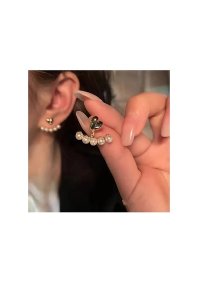 Lunarie İnci 14k Altın Çerçeve Kalp Ear Jacket Tırmanıcı Küpe