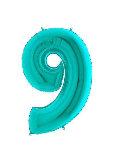 Folyo Balon Rakam Grabo 9 Rakamı Tiffany - Turkuaz Renkli 40 İnç 100 Cm Yaş Balonu Helyumla Şişebilen Çok Renkli