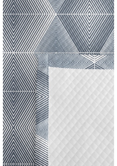 Mavi Geometrik Genç Odası Tek Kişilik Pike Takımı - Gri Modern 160x220 Cm Kapitone Yatak Örtüsü Mumlu Bulut Kokusu