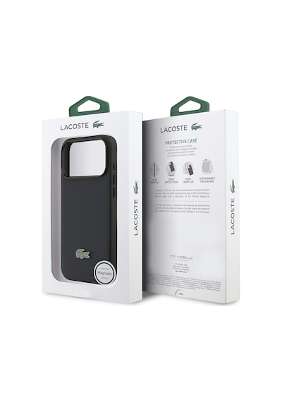 Apple Uyumlu iPhone 17 Pro Max Kılıf Lacoste Lisanslı M-safe Özellikli Pu Pike Desen Metal Logolu Kapak Lacivert