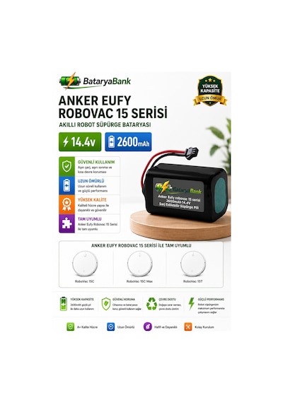 Anker Eufy Robovac 15 Serisi Uyumlu Robot Süpürge Bataryası 14.4v 2600mah Li-ion Şarj Edilebilir Pil 15c / 15c Max / 15t