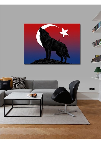 Kanvas Tablo Türk Bayrağı Ve Kurt