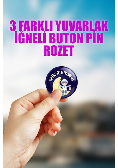 Oruç Tutuyorum - Erkek Çanta Süsü Rozet İğneli Buton Rozet Seti 3 Adet Üçlü