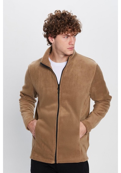 Tudors Unisex Haki Anti-pilling Tüylenme Yapmayan Standart Fit Tam Fermuarlı Soğuk Geçirmez Polar Hırka-32475 Haki