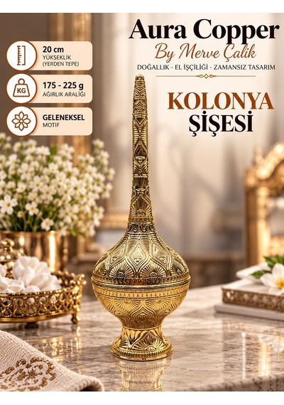 Aura Copper Dekoratif Kolonya Şişesi 20 Cm Osmanlı Motifli