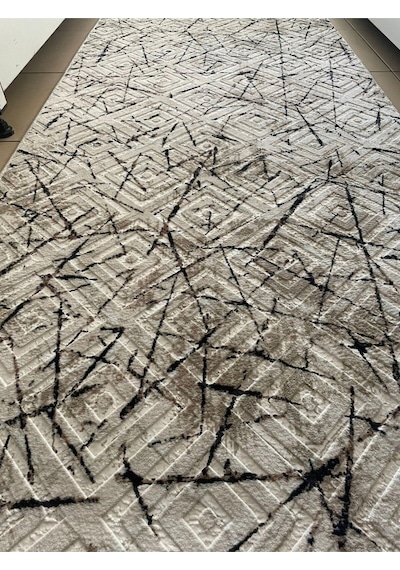 Sarar Vizon Çizgi Desenli Yıkanabilir Kaymaz Dört Mevsimlik Salon, Banyo, Balkon, Genç Odası Kesme Halı Vizon