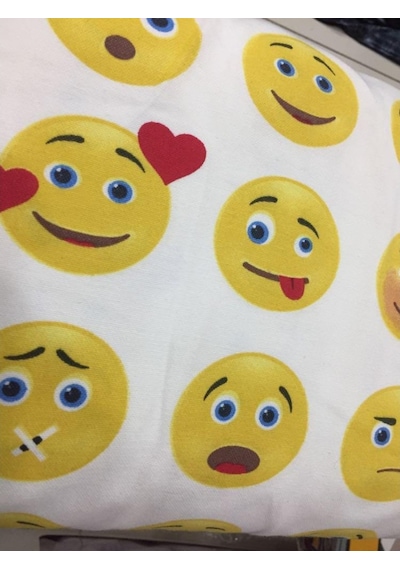 Duck Keten Kumaşı Emoji Desen Leke Tutmaz Ev Tekstili Döşemelik