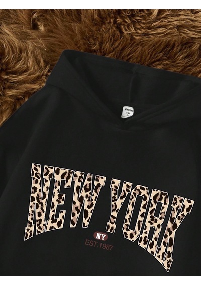 Makentmoda Genç Kızlar İçin Siyah Vintage Baskılı Kapüşonlu Kışlık Sweatshirt, Okula Dönüş Günlük Makentmoda Genç Kızlar İçin Siyah Vintage Baskılı Kapüşonlu Kışlık Sweatshirt, Okula Dönüş Günlük