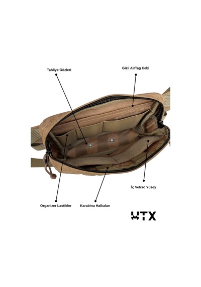 Utx Grovuxa Çöl Rengi Çok Bölmeli Unisex Outdoor Bel Ve Omuz Çantası Bej