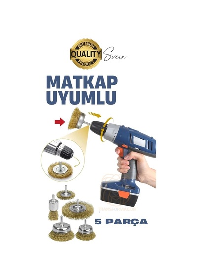 Dayanıklı Çanak Saçaklı Tel Fırça Seti 5 Parça Sarı Telli Dairesel Matkap Uyumlu Pas Kir Temizleyici