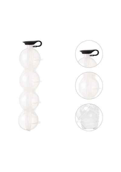 İndecor Houseware 4'lü Küre Buz Topu Kalıbı - Yuvarlak Içecek Buz Topu Dondurucu Buzluk Saklama Ve Sunum Kabı Şeffaf