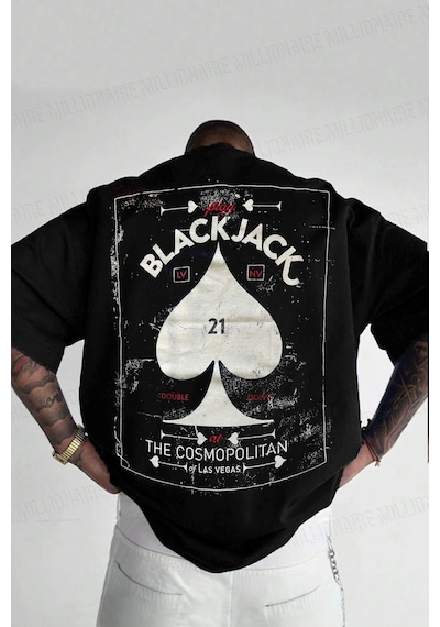 Startmore Startmore Erkek Beyaz Black Jack Oversize Fit Bol Geniş Kalıp Salaş Kesim Siyah