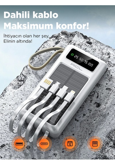 Acl Pw-61 30.000mah Güneş Enerjili Powerbank Beyaz 5 Cihaz Aynı Anda Şarj Usb-c & Lightning & Mi BEYAZ