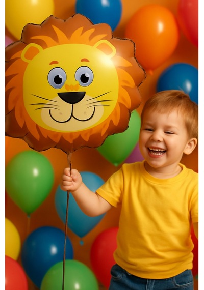 Folyo Balon Sevimli Hayvanlar Safari Aslan 45 55 Cm Doğum Günü Parti Helyum Uyumlu Altın