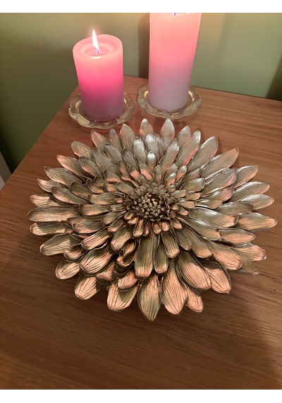 Dekoratif Çiçek Tabak / Duvar Süsü Eskitme Gümüş / Şampanya 28 Cm