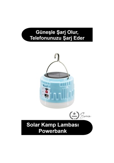 Kamplambası Güneş Enerjili Solar Kamp Lambası Usb Şarjlı Powerbank Özellikli Askılı Çadır Feneri Le Çok Renkli