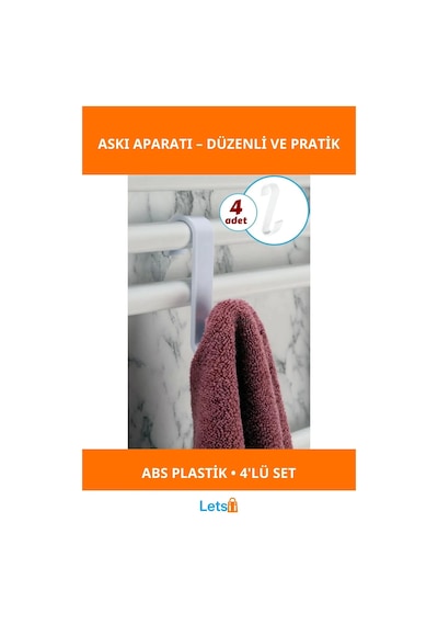 4'lü Beyaz Kanca Askı Aparatı Seti Dayanıklı Abs Plastik Çok Renkli