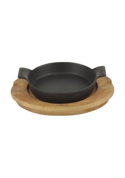 Lava Döküm Ahşap Allıklı Mini Yuvarlak Sahan Siyah 18 CM