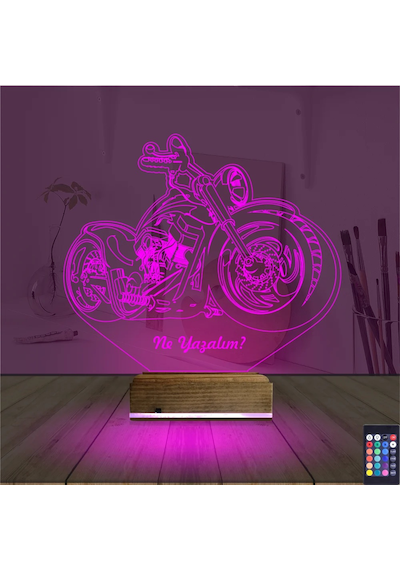 Luvivia Motosiklet Harley Motor Kişiye Özel 3d Lamba - Masa Gece Lambası V3 Şeffaf