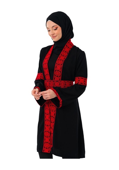 Zaytoon Filistin Kırmızı Nakışlı Siyah Filistin Kısa Kaban Abaya C100053 Kırmızı-siyah Zaytoon Filistin Kırmızı Nakışlı Siyah Filistin Kısa Kaban Abaya C100053 Kırmızı-siyah