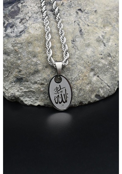 Allah Yazlı Kolye Paslanmaz Çelik Zincir 3mm 902082 Gümüş