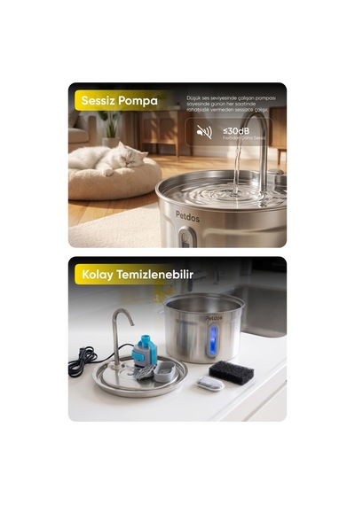 Aqua Pure Otomatik 2.2 L Kedi Köpek Su Pınarı Su Çeşmesi Ultra Sessiz Pd-s101